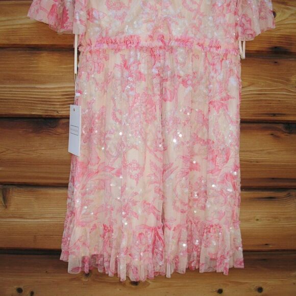 MAC DUGGAL  9148 Womens Pink Flounce Sleeve Floral Embellished Dress - Picture 13 of 15